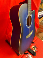 WACO Full Size Blue Country Acoustic Guitar with Digital Tuner, Extra Strings, C