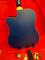 WACO Full Size Blue Country Acoustic Guitar with Digital Tuner, Extra Strings, C