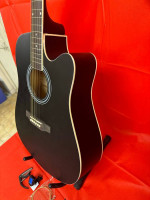 WACO Full Size Black Country Acoustic Guitar with Capo, Digital Tuner, Extra Str