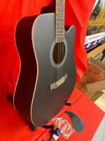 WACO Full Size Black Country Acoustic Guitar with Capo, Digital Tuner, Extra Str