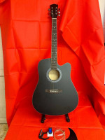 WACO Full Size Black Country Acoustic Guitar with Capo, Digital Tuner, Extra Str