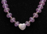 13 Inch Wine Sea Glass Beads And Stone Heart Necklace