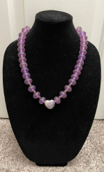 13 Inch Wine Sea Glass Beads And Stone Heart Necklace