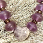 13 Inch Wine Sea Glass Beads And Stone Heart Necklace