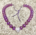 13 Inch Wine Sea Glass Beads And Stone Heart Necklace