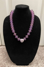 13 Inch Wine Sea Glass Beads And Stone Heart Necklace