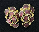 Vtg Gold Rope Outlining Dark Red Rhinestone Enameled Clip On Earrings