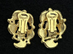 Vtg Gold Rope Outlining Dark Red Rhinestone Enameled Clip On Earrings