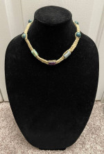 Handmade Hemp Wood & Glazed Glass Beads 9 Inch Necklace