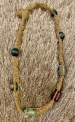 Handmade Hemp Wood & Glazed Glass Beads 9 Inch Necklace