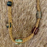 Handmade Hemp Wood & Glazed Glass Beads 9 Inch Necklace