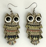 Vintage Gold Tone Shimmying Owl Dangle Pierced Earring