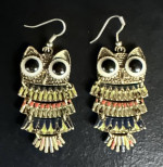 Vintage Gold Tone Shimmying Owl Dangle Pierced Earring