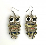 Vintage Gold Tone Shimmying Owl Dangle Pierced Earring