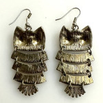 Vintage Gold Tone Shimmying Owl Dangle Pierced Earring