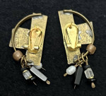 Vintage Hammered Bronze And Beads Clip On Brutalist Earrings