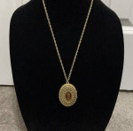 Vintage Cameo Perfume Sachet Pendant Gold Necklace Chain