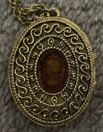 Vintage Cameo Perfume Sachet Pendant Gold Necklace Chain