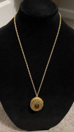 Vintage Cameo Perfume Sachet Pendant Gold Necklace Chain