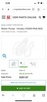Honda Water Pump (19200-PNA-003), Balancer Timing Belt (13405-PAA-A03) & Timing