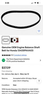 Honda Water Pump (19200-PNA-003), Balancer Timing Belt (13405-PAA-A03) & Timing