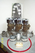 3x2 Edelbrock Flathead intake with carbs ... Free Shipping ....
