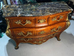 BOMBAY FRENCH MAHOGANY MARBLE TOP BRONZE ORMOLU LOUIS XV STYLE - PAIR