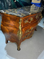 BOMBAY FRENCH MAHOGANY MARBLE TOP BRONZE ORMOLU LOUIS XV STYLE - PAIR