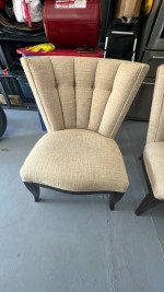 SCHNADIG "Ava" Chanel Back Pair of Decorator Beige Upholstered Chairs