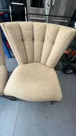 SCHNADIG "Ava" Chanel Back Pair of Decorator Beige Upholstered Chairs