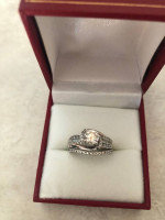 Diamond designer twist engagement wedding ring set. 14K white gold