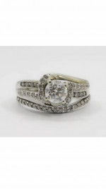 Diamond designer twist engagement wedding ring set. 14K white gold