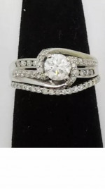 Diamond designer twist engagement wedding ring set. 14K white gold