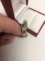 Diamond designer twist engagement wedding ring set. 14K white gold