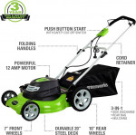 Greenworks 20" 12 Amp Corded Electric Push Walk-Behind Mower, 25022