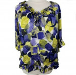 Alfani Womens 2 Ruffle Embellished Blouse Woven Popover Top Printed Ab