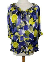 Alfani Womens 2 Ruffle Embellished Blouse Woven Popover Top Printed Ab