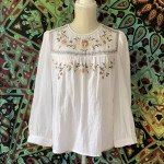 NEW Lucky Brand White Cotton Embroidered Peasant Top $89 MSRP-S/M