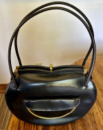 Unique Vintage Dofan France Black Leather Handbag Classic Top Handle