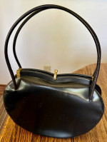 Unique Vintage Dofan France Black Leather Handbag Classic Top Handle