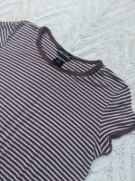 Maroon Striped Crop Tee Shirt Top