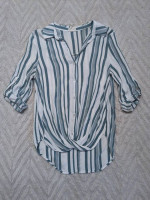 Green Striped Wrap Button Down Top