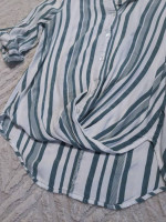 Green Striped Wrap Button Down Top