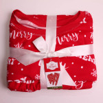 WOMENS MERRY 2 PC RED PAJAMAS SET LONG SLEEVE TOP & LONG PANTS