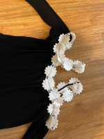Sheng Fei Ying Pin-Pleated Cold-Shoulder w/Embroidered Neck Top Size 3