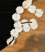 Sheng Fei Ying Pin-Pleated Cold-Shoulder w/Embroidered Neck Top Size 3