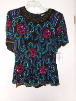 3 Sequined Ladies Scalloped Fancy Top Blouse Shirt