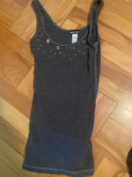 Super Cute Grey Tank Top with Sequins and Rhinestones