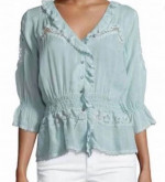 Johnny Was Light Baby Blue Eyelet Top Blouse Peasant Boho Hippie Hippy