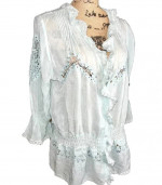 Johnny Was Light Baby Blue Eyelet Top Blouse Peasant Boho Hippie Hippy